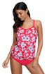 Sexy Red White Floral Tankini 2pcs Bathing Suit
